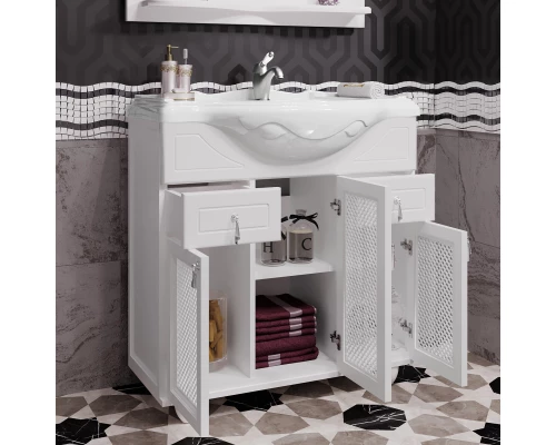 Комплект мебели белый матовый 87 см с решеткой Opadiris Тибет