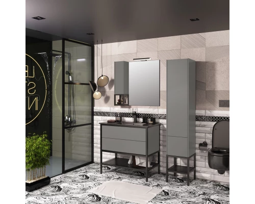 Зеркальный шкаф 80x80 см серый матовый L Opadiris Треви