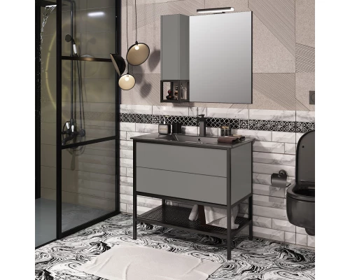 Зеркальный шкаф 80x80 см серый матовый L Opadiris Треви