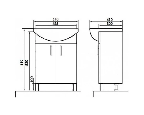 Тумба с раковиной белый глянец 51 см Orange Роса RO-50TUW+RA