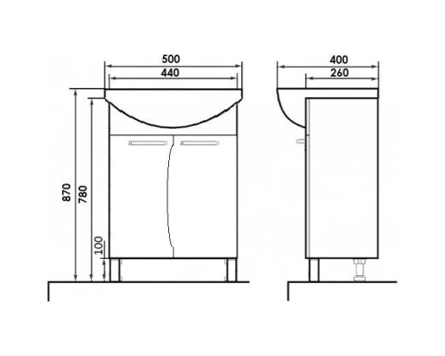 Тумба с раковиной белый глянец 50 см Orange Диана Di-50TU+RA