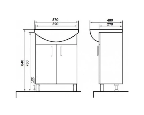 Тумба с раковиной белый глянец/голубой глянец 57 см Orange Кларис Kl-55TUB+RA