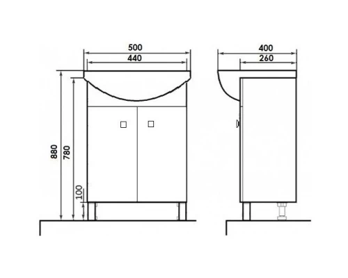 Тумба с раковиной белый глянец 50 см Orange Рио Ri-50TU+RA
