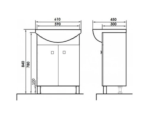 Тумба с раковиной белый глянец 61 см Orange Рио Ri-60TU+RA