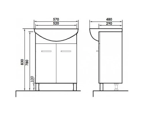Тумба с раковиной белый глянец 57 см Orange Стиль St-55TU+RA