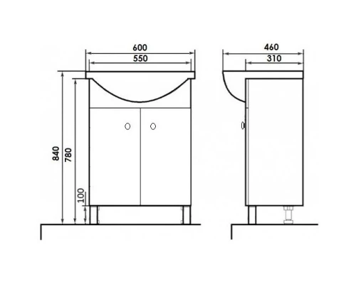 Тумба с раковиной белый глянец 60 см Orange Лотос Lo-60RA
