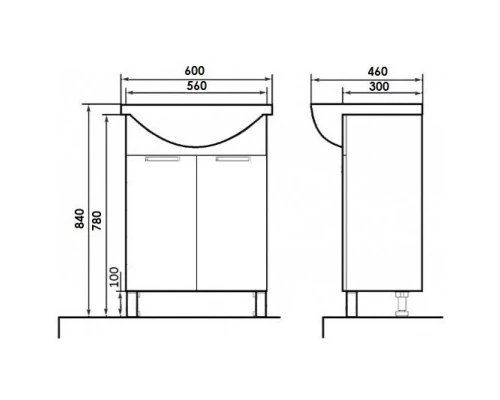 Тумба с раковиной белый глянец 60 см Orange Глория Gl-60TU+RA