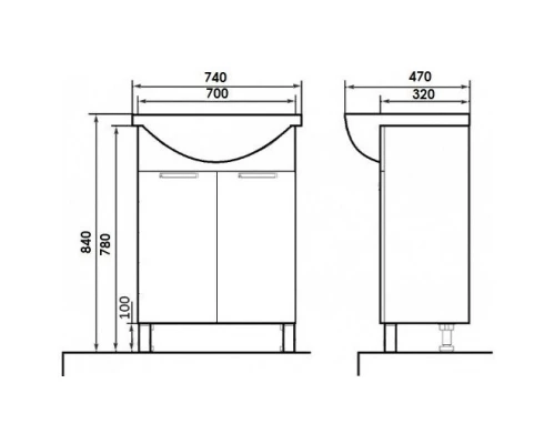 Тумба с раковиной белый глянец 74 см Orange Глория Gl-75TU+RA