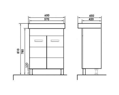 Тумба с раковиной белый глянец 60 см Orange Таис Ta-60TUW+RA