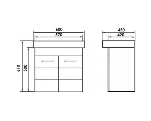 Тумба с раковиной венге 60 см Orange Таис TP2-TUV+RA