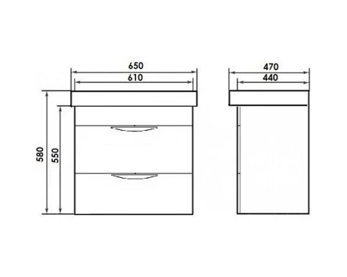 Тумба с раковиной белый глянец 65 см Orange Sonic So-65Tu+Ra