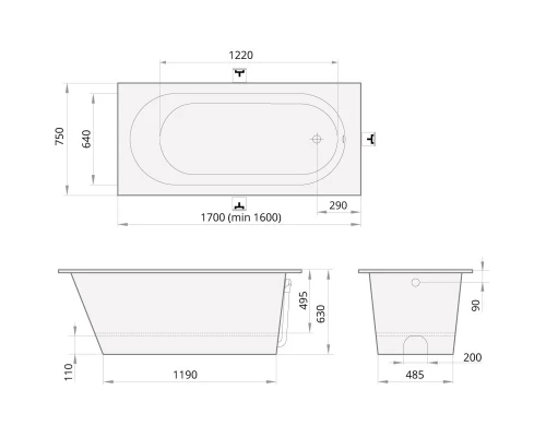 Ванна из литого мрамора 170x75 см PAA Vario Long VAVARL/00