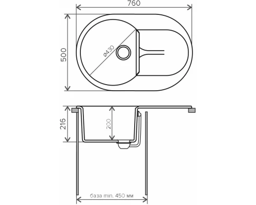 Кухонная мойка Polygran Atol-760 черный 679016