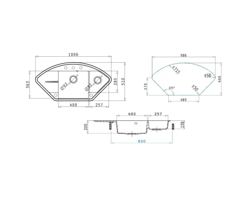 Кухонная мойка Pyramis Alinia Corner 1 1/2B 1D бежевый 070029501