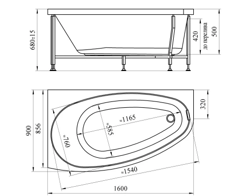 Акриловая ванна 160x90 см левая Radomir Орсини 1-01-0-1-1-032