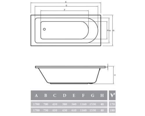 Акриловая ванна 170x70 см Alpen Fontana AVB0007