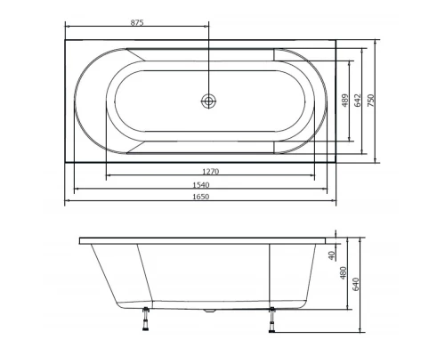 Акриловая ванна 165x75 см Alpen Astra B 32611