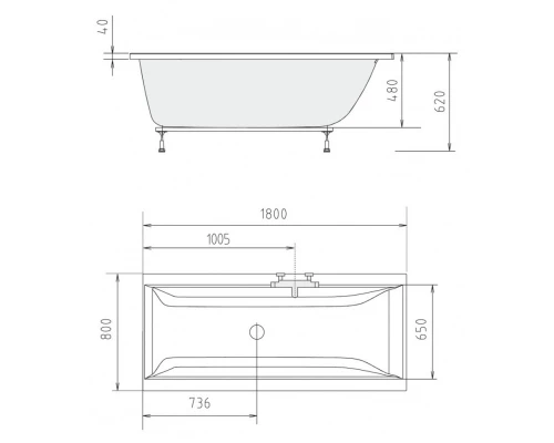 Акриловая ванна 180x80 см Alpen Cleo A05611