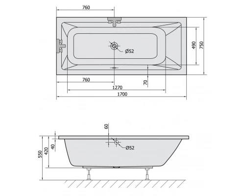 Акриловая ванна 170x75 см Alpen Mimoa 71709