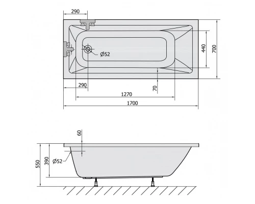 Акриловая ванна 170x70 см Alpen Noemi 71708