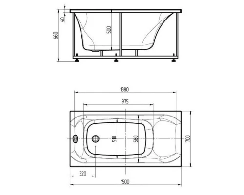 Акриловая гидромассажная ванна 150x70 см пневматическое управление премиум форсунки Aquatek Альфа-150