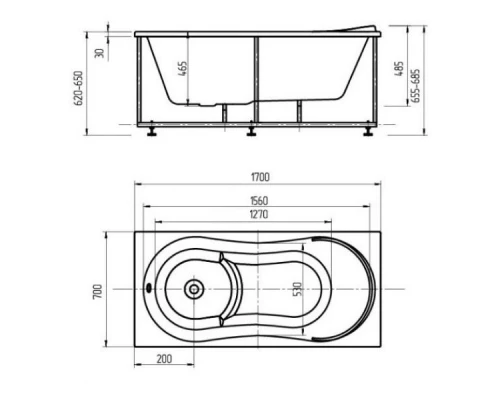 Акриловая гидромассажная ванна 170x70 см пневматическое управление стандартные форсунки Aquatek Афродита-170