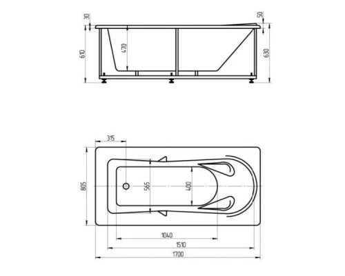 Акриловая гидромассажная ванна 170x80,5 см пневматическое управление плоские форсунки Aquatek Леда