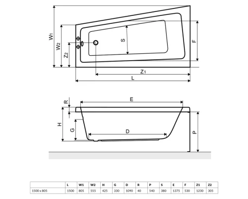 Акриловая ванна 150x80,5 см правая Excellent Ava Comfort WAEX.AVP15WH