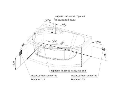 Акриловая ванна левая 150x105 см Radomir Монти 2-01-0-1-1-213
