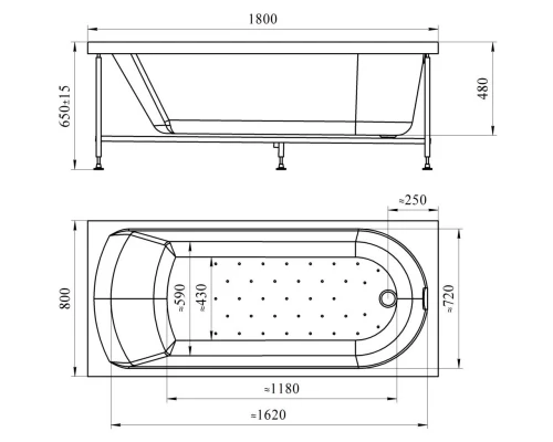 Акриловая ванна 180x80 см Radomir Николь 2-01-0-0-1-210
