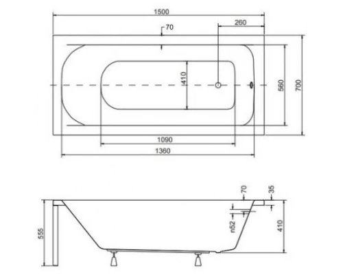 Акриловая ванна 150x70 см Besco Continea WAC-150-PK