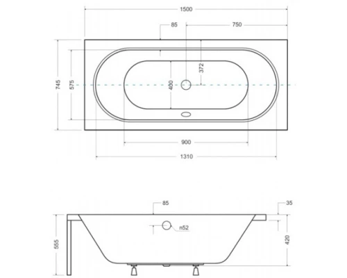 Акриловая ванна 150x74,5 см Besco Vitae WAV-150-PK