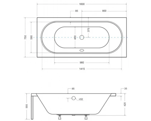 Акриловая ванна 160x75 см Besco Vitae WAV-160-PK