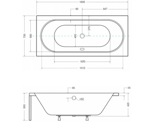 Акриловая ванна 169,5x75 см Besco Vitae WAV-170-PK