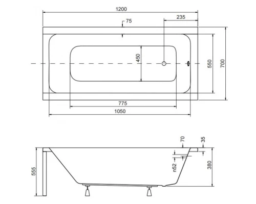 Акриловая ванна 120x70 см Besco Modern WAM-120-MO
