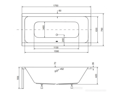 Акриловая ванна 175x79 см Besco Quadro WAQ-175-PK