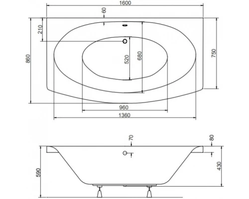 Акриловая ванна 160x86 см Besco Telimena WAT-160-JA