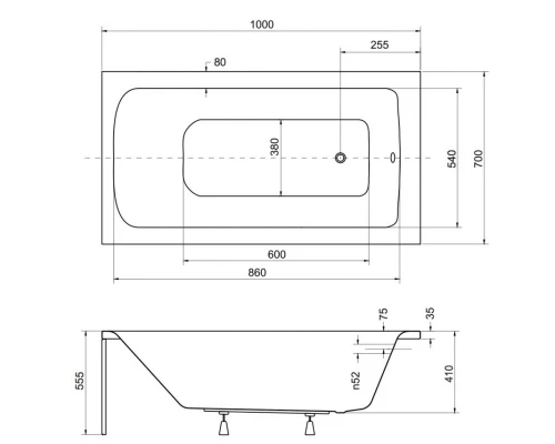 Акриловая ванна 100x70 см Besco Talia WAT-100-PK