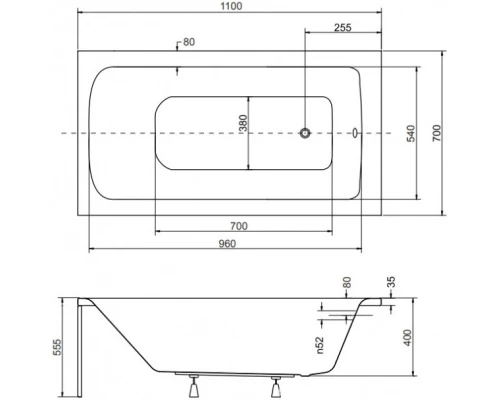 Акриловая ванна 110x70 см Besco Talia WAT-110-PK
