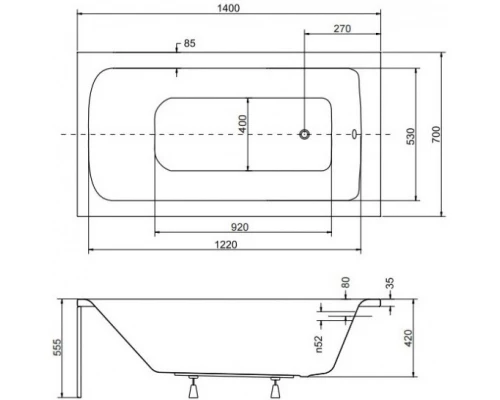 Акриловая ванна 140x70 см Besco Talia WAT-140-PK