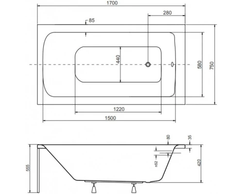 Акриловая ванна 170x75 см Besco Talia WAT-170-PK