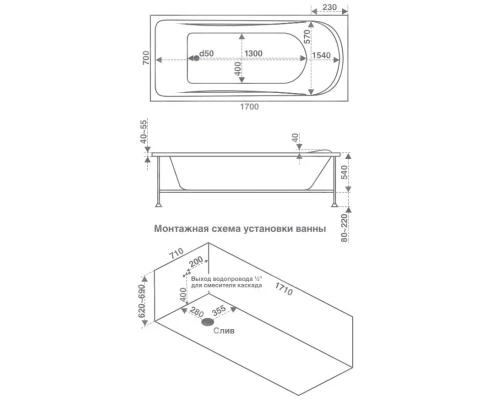 Акриловая ванна 170x70 см Bas Атланта B00003