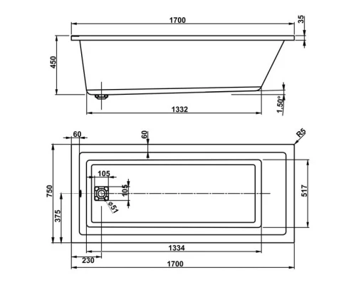 Акриловая ванна 170x75 см Vagnerplast Cavallo VPBA170CAV2X-04