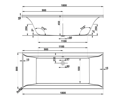 Акриловая ванна 180x80 см Vagnerplast Veronela VPBA180VEA2X-04