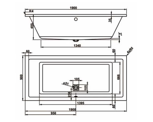 Акриловая ванна 190x90 см Vagnerplast Cavallo VPBA190CAV2X-04