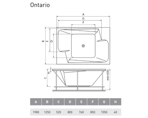 Акриловая ванна 190x125 см Vayer Ontario GL000006815