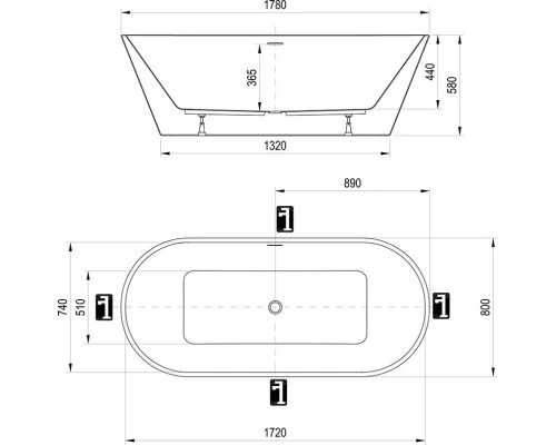 Акриловая ванна 178x80 см Ravak Solo XC00100036