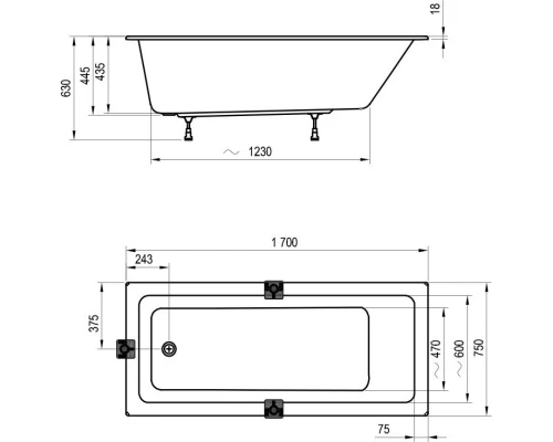 Акриловая ванна 170x75 см Ravak 10° Slim CA71300000