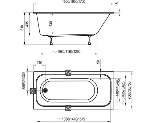 Акриловая ванна 150x70 см Ravak Chrome Slim C721300000