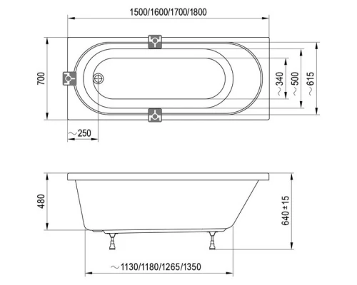 Акриловая ванна 160x70 см Ravak Sonata II C634R00000